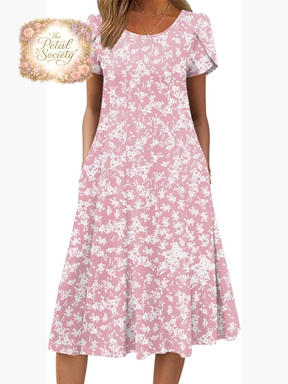 Short Sleeve Flare Midi Dress Loose Flowy Casual Summer Sundress